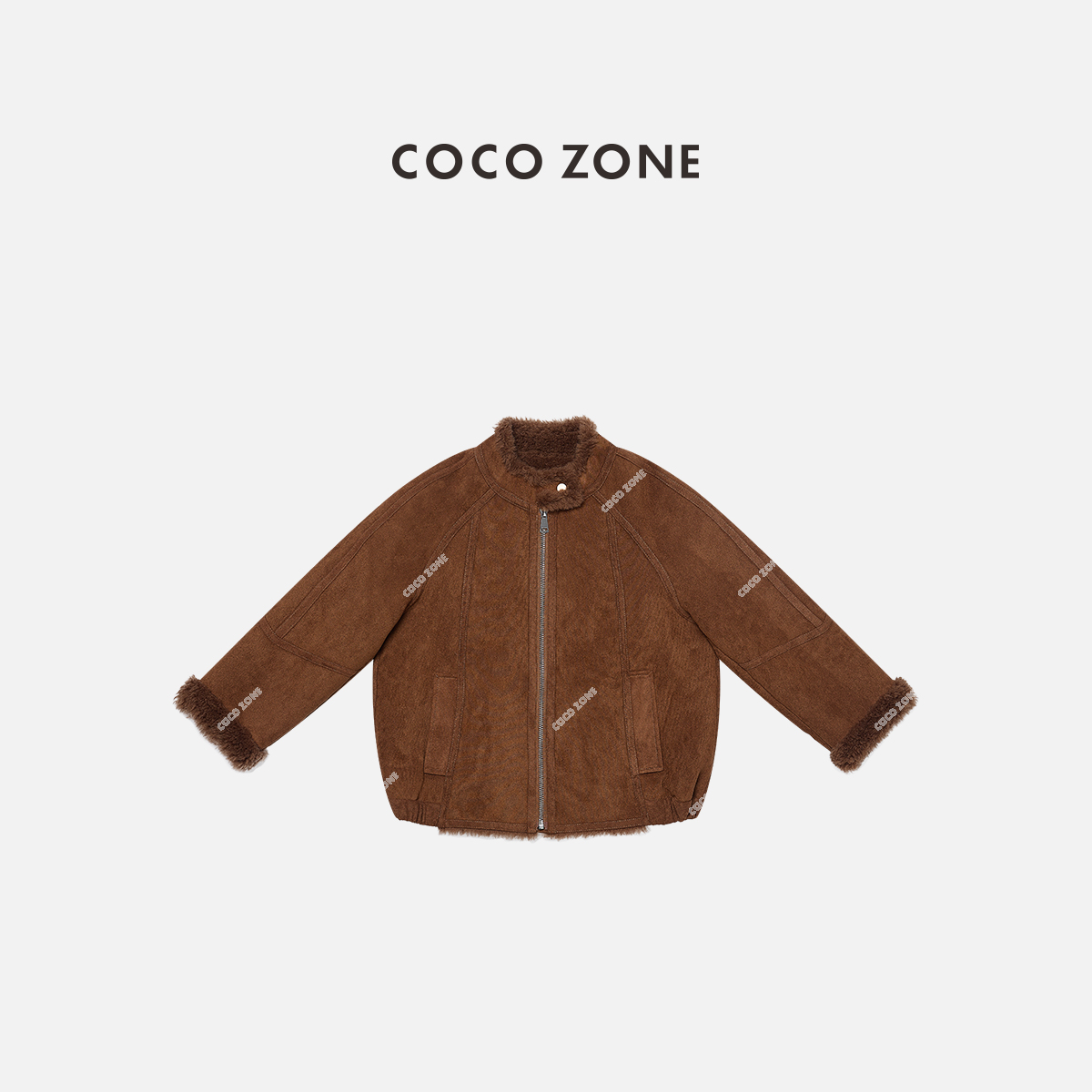 COCO ZONE 刘一一 100绵羊毛冬季复古立领拉链外套CC2D3314