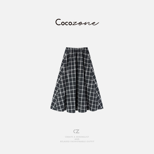 COCO ZONE 刘一一 春夏新款高级感格纹显瘦百搭半身裙 CD1A0232