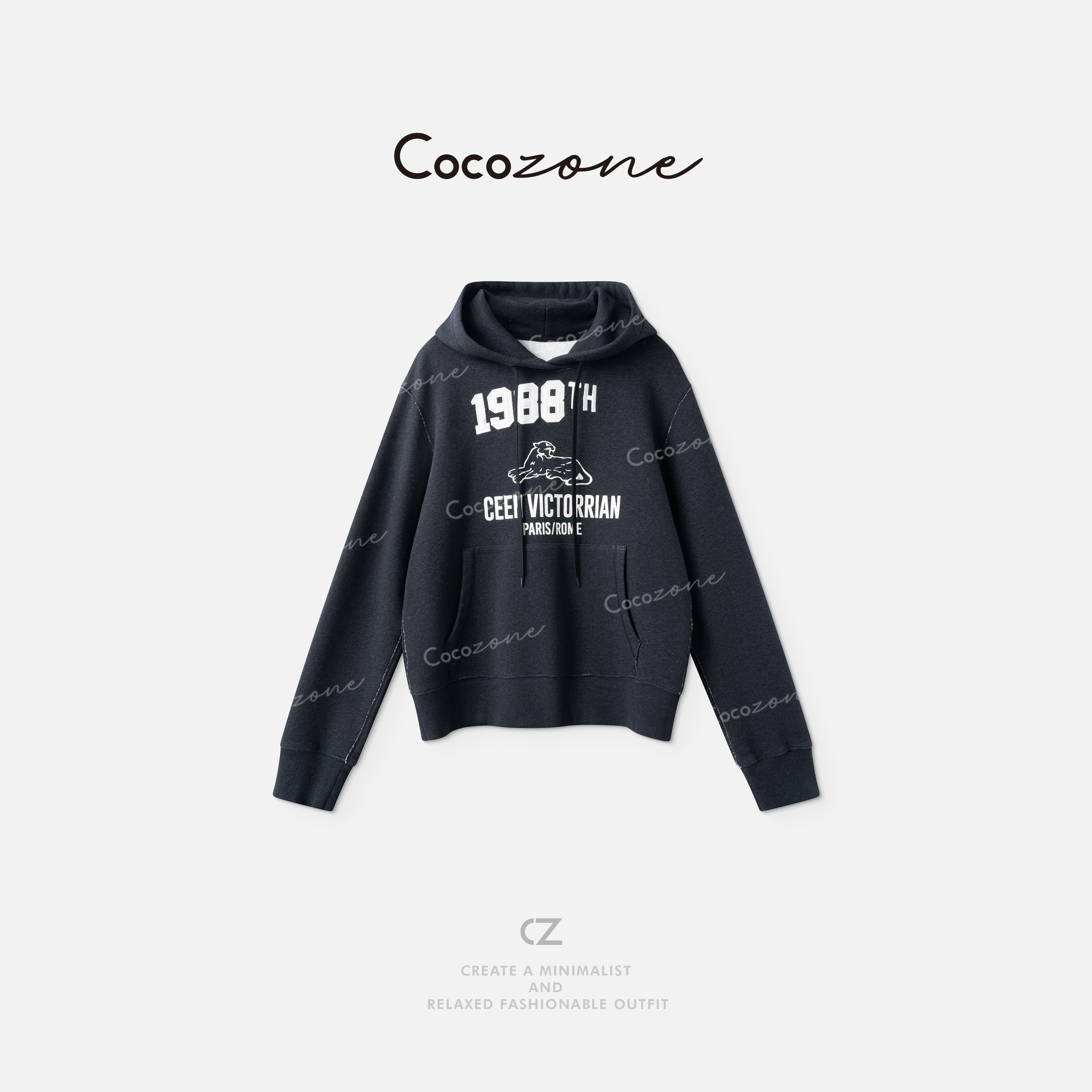 COCO ZONE 刘一一“高街卫衣”100棉连帽复古简约卫衣CD1A1260