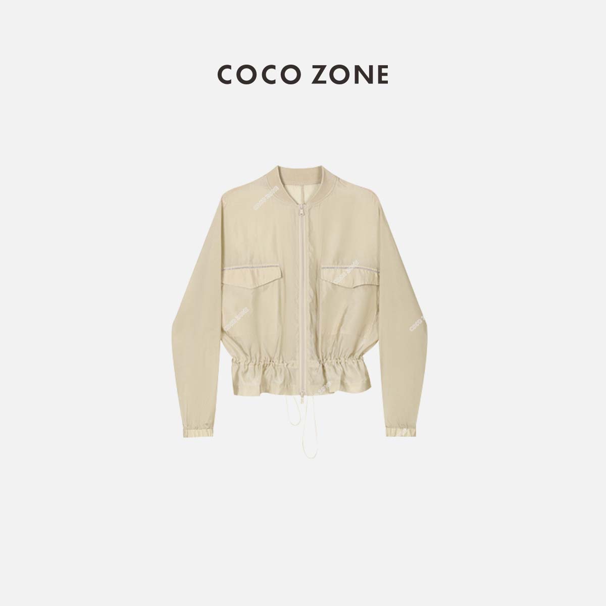 COCO ZONE 刘一一2025春夏高级感罗纹领薄款拉链式外套抽绳设计女