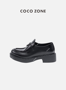 COCO ZONE刘一一 复古时尚厚底粗跟乐福鞋圆头一脚蹬单鞋CC2B0449