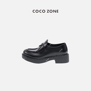 圆头一脚蹬单鞋 COCO 厚底粗跟乐福鞋 复古时尚 CC2B0449 ZONE刘一一
