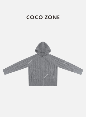 COCO ZONE 刘一一 100绵羊毛复古连帽针织开衫CC1D2393