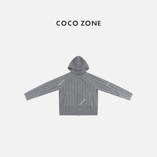 100绵羊毛复古连帽针织开衫 刘一一 CC1D2393 ZONE COCO