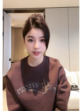 COCOZONE刘11焦糖拿铁100棉字母圆领长袖时尚套头卫衣CC2D2535