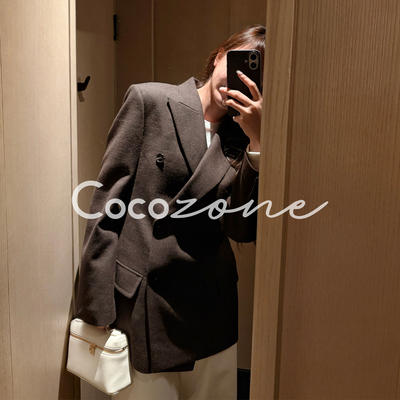 COCO ZONE 刘一一“高知西装”羊毛混纺翻领双排扣外套 CD1A1328
