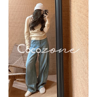 COCO ZONE 刘 一一 “怀旧牛仔”侧边弧拼接做旧牛仔裤 CD1A1677