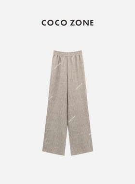 COCO ZONE&刘112024新款女士条纹宽松休闲裤复古直筒裤CC1B0652