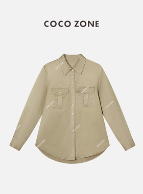 COCO ZONE 刘一一 复古系翻领气质长袖毛呢口袋衬衫春季23C19147