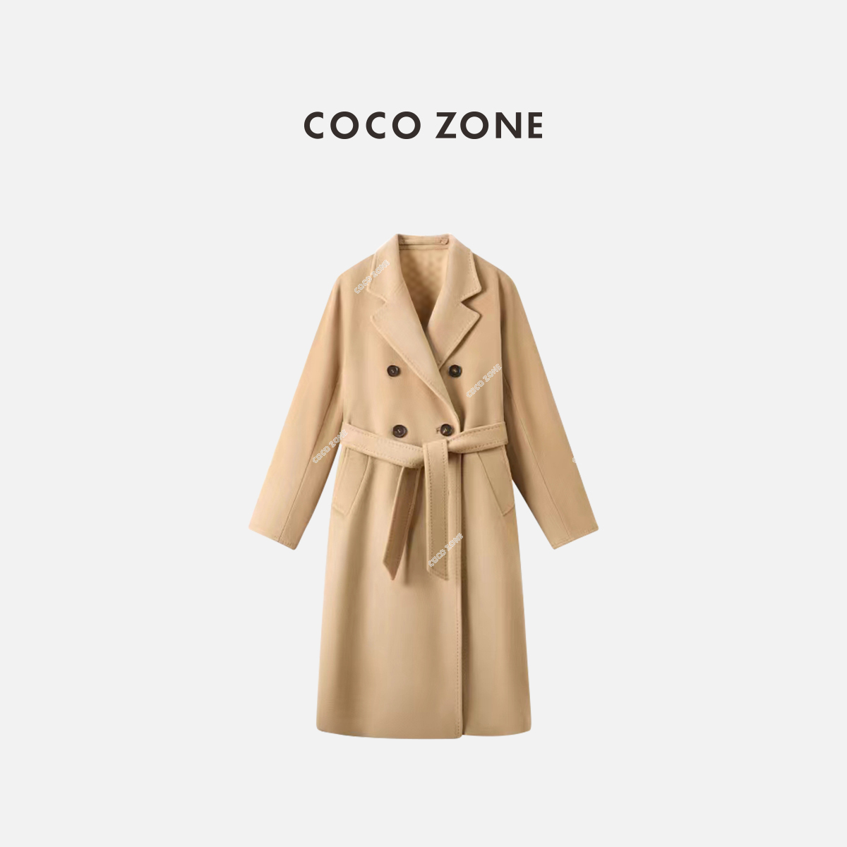 COCO ZONE 刘11  绵羊毛羊绒混纺经典传承带双面呢大衣CC2C2078