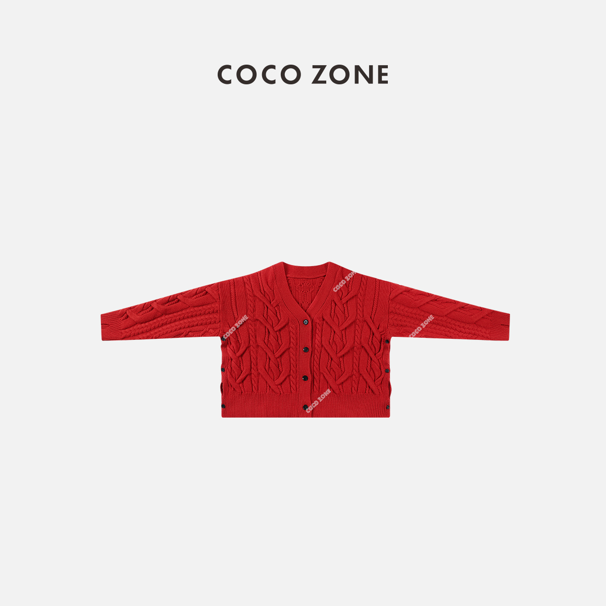COCO ZONE100%羊毛针织衫V领软糯排扣毛衣外套23C19712
