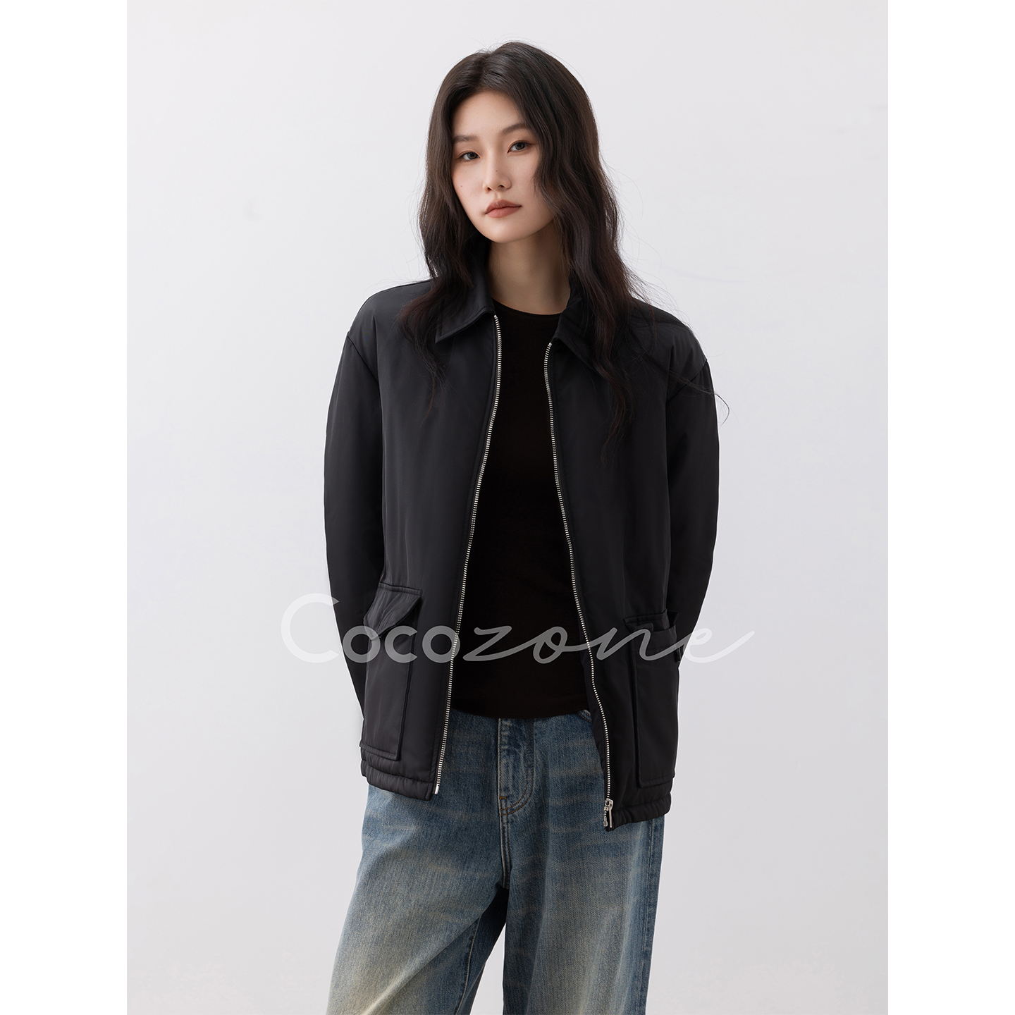 COCO ZONE刘一一 秋冬90鹅绒设计感polo领保暖羽绒服CC2C2132