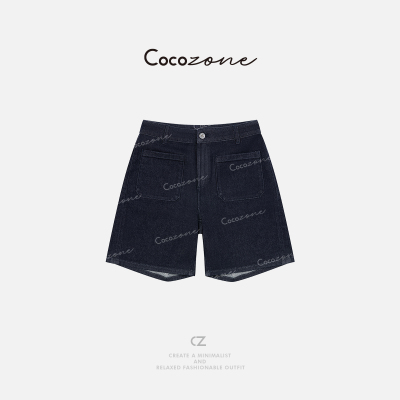 COCO ZONE 刘一一 后双口袋复古显瘦遮肉直筒牛仔短裤CD2A0881