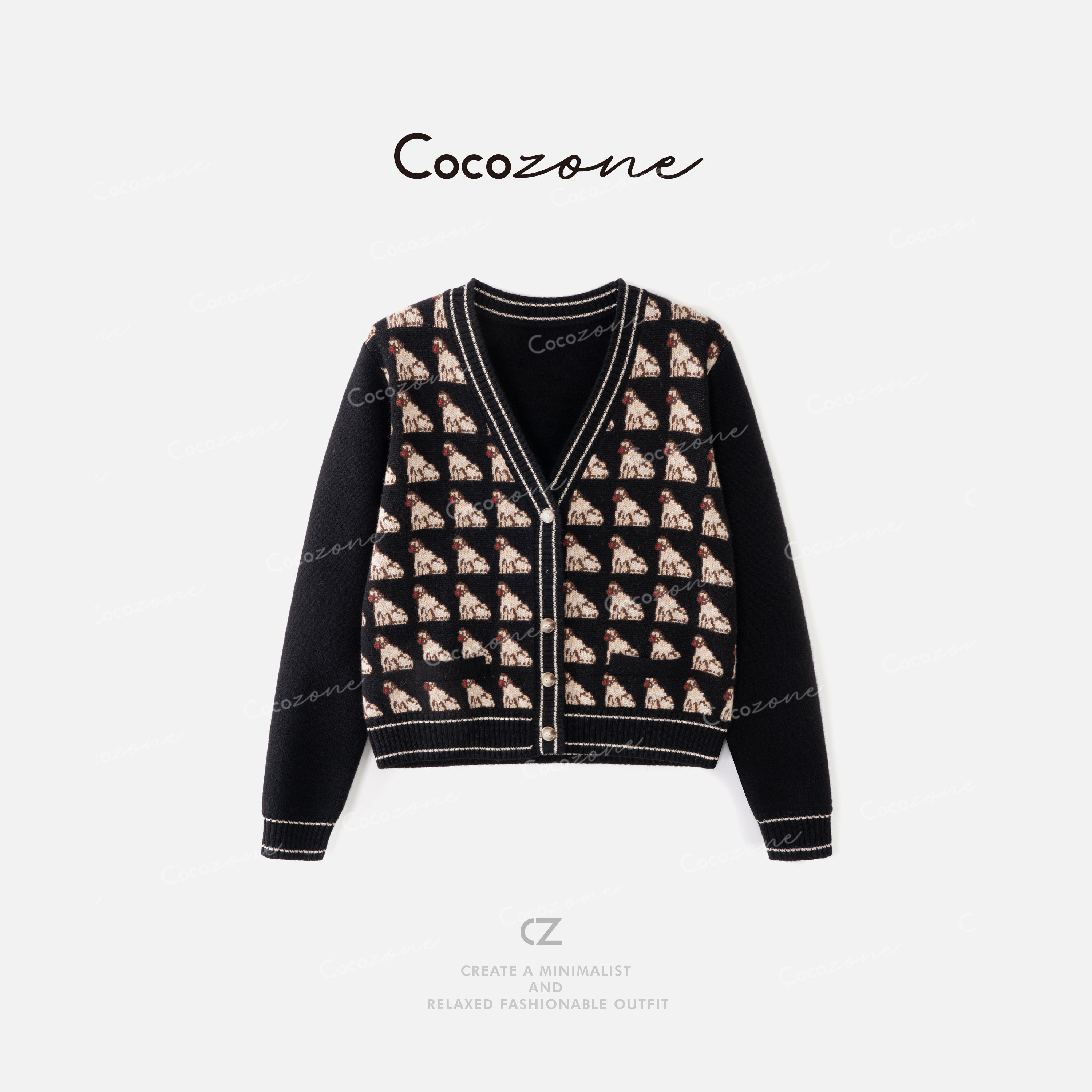 COCO ZONE 刘一一“华伦毛衣”绵羊毛混纺V领毛织上衣 CD1A1368