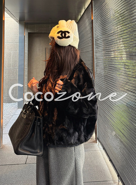 COCO ZONE 刘 一一“黑曜石”100水貂撞色拉链立领皮草CD2A3055