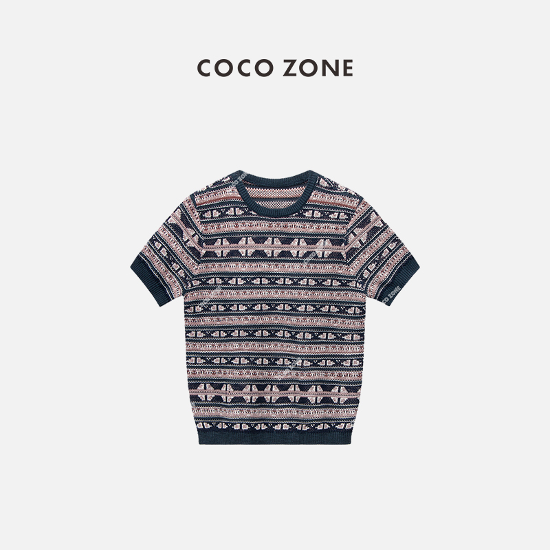 COCOZONE高级感圆领短袖针织衫