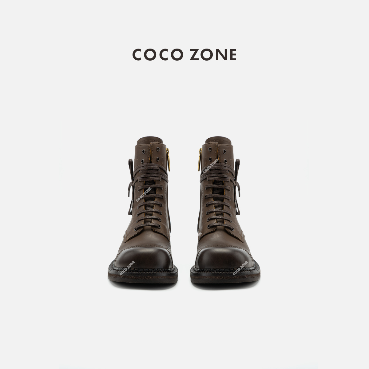 COCO ZONE 刘一一复古粗跟系带马丁靴英伦风百搭中筒靴女CC2C1371
