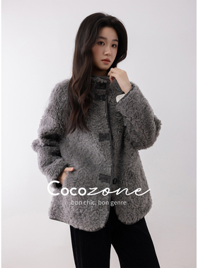 COCO ZONE 刘11“罗马灰”100绵羊毛柔软立领双面穿外套CD2A180