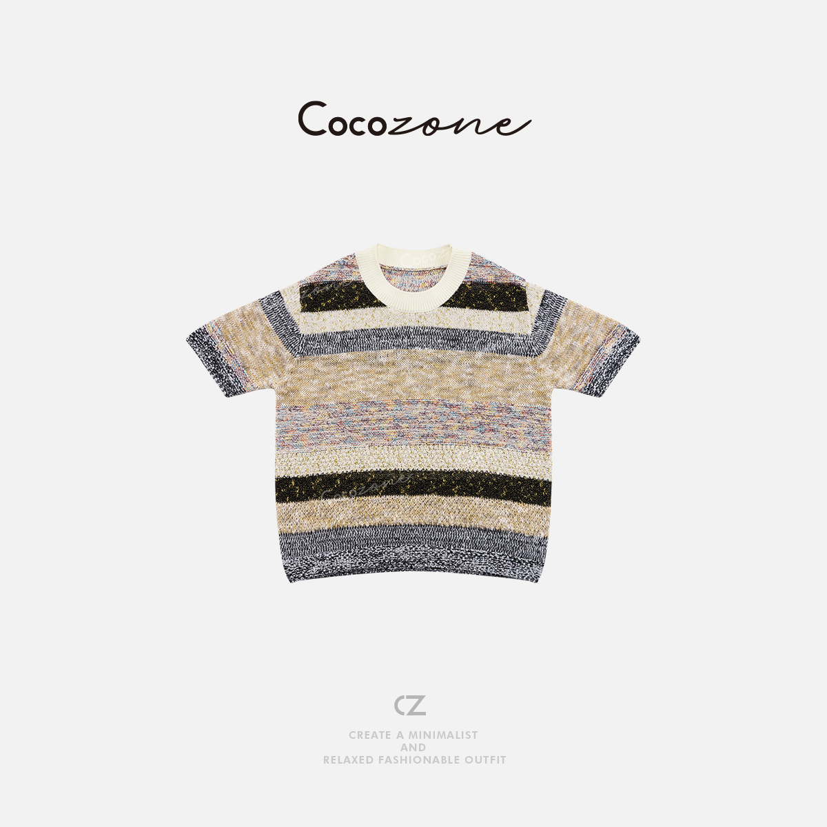 COCO ZONE 刘112025新款撞色休闲圆领短袖针织衫CD2A0657