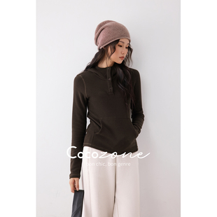 设计感三粒扣双面绒连帽T恤CC2D3143 冬季 COCO ZONE刘一一