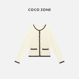小香风针织开衫 COCO 时尚 刘一一 撞色圆领休闲上衣CC2C1247 ZONE