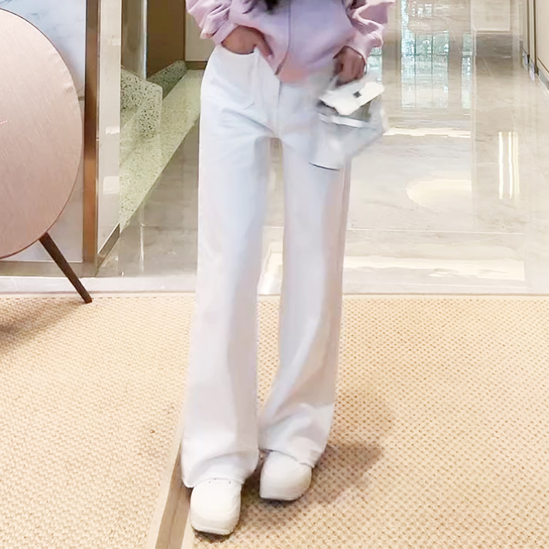 COCOZONE刘11白裤子美式高级感阔腿裤显瘦时尚直筒白色牛仔裤女