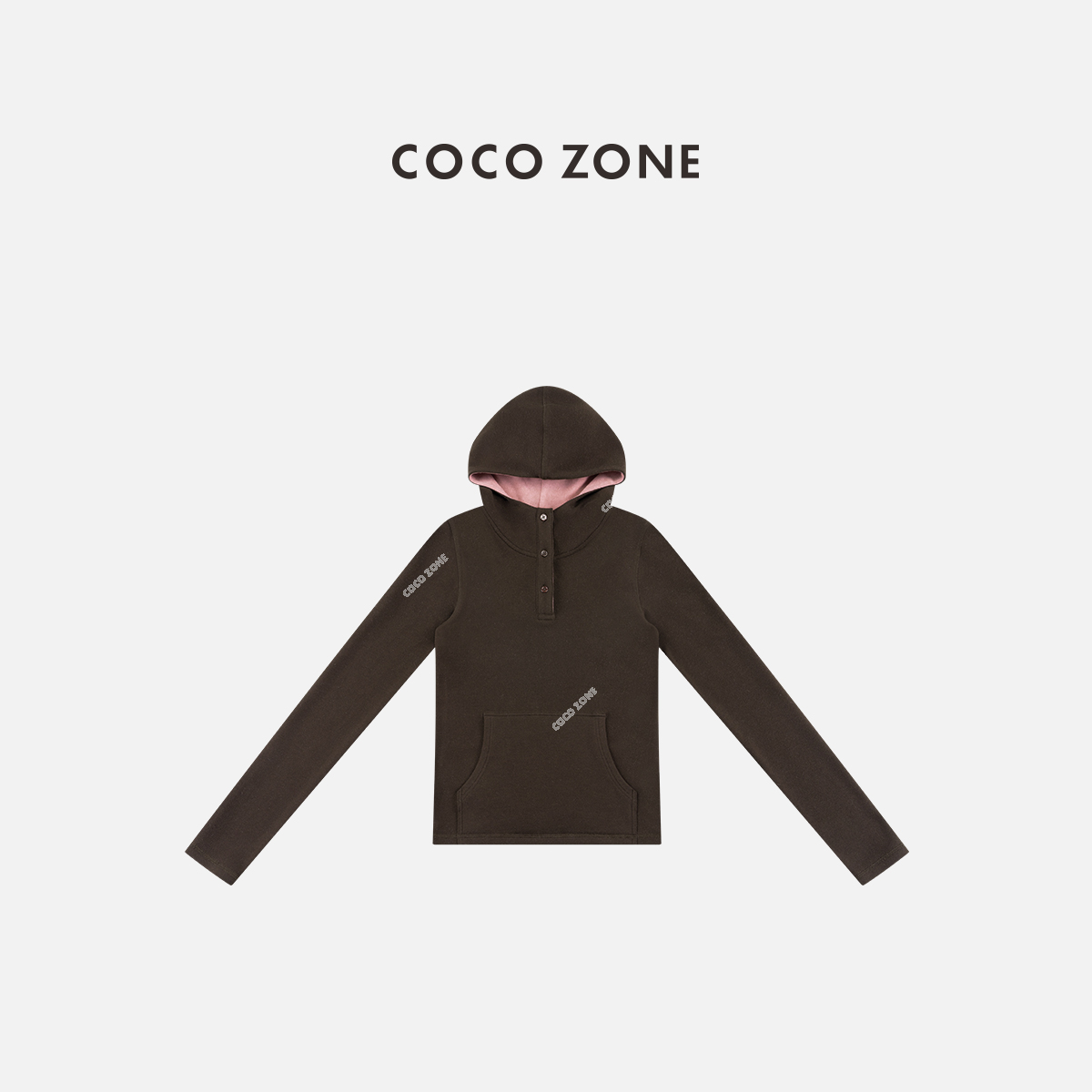COCO ZONE 刘11 冬季设计感三粒扣双面绒连帽T恤CC2D3143