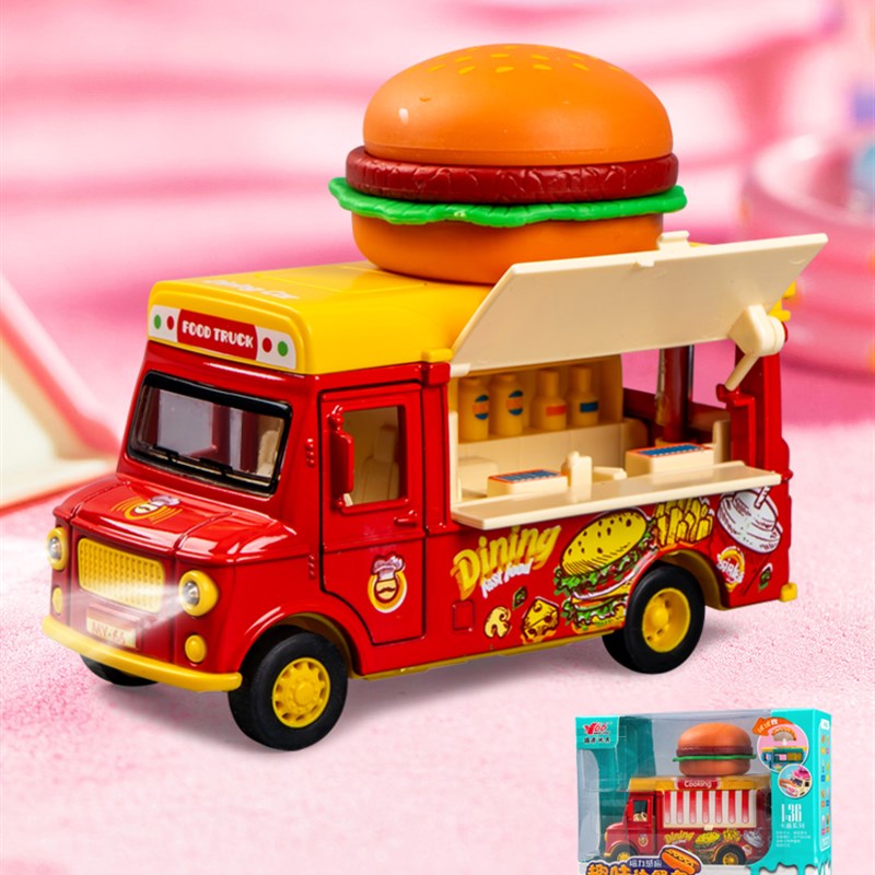 儿童冰淇淋玩具车 女孩汉堡雪糕餐车合金厨房惯性汽车巴士过家家