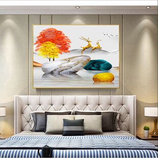 卧室床头装 挂画 饰画现代简约客厅主卧房间墻壁画酒店宾馆玄关横版