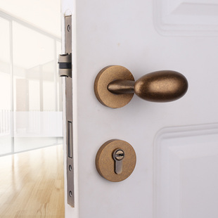 依佰利美式仿古铜门锁室内房门锁椭圆蛋形门把手做旧复古静音门锁