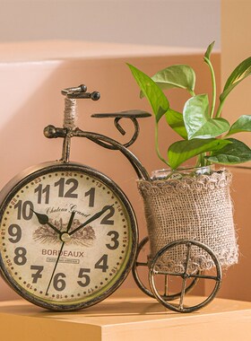 客厅铁艺装饰玄关摆件卧室静音钟表床头钟饰创意小钟台钟书房桌摆