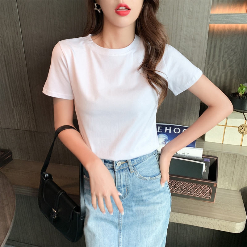 欧洲站纯棉修身短袖女T恤