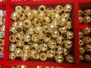 925银镀金黄金色大孔散珠不褪色珠子串珠材料DIY饰品配件通孔桶珠