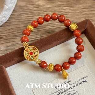 时来运转|天然南红玛瑙手链女招财八宝罗盘小众新中式手串国风