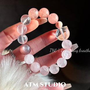 少女 六芒星莫粉水晶天然马粉水晶手串女小众设计手链招桃花补火