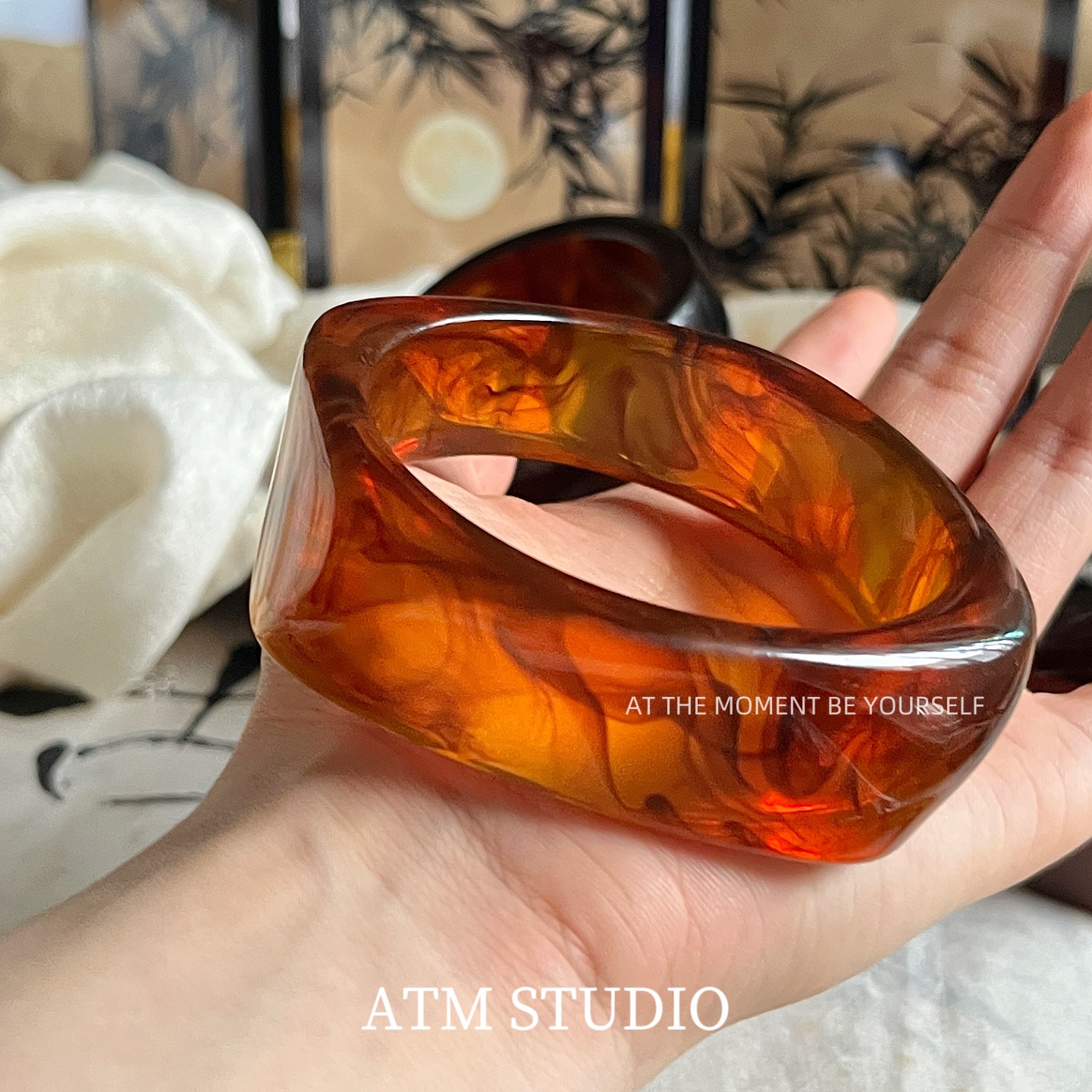 中古老花玳瑁不规则琥珀手镯