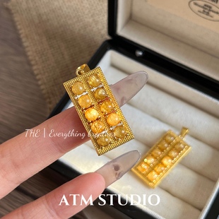 日入斗金|小众设计金发晶算盘吊坠项链女高级百搭长款项链毛衣链