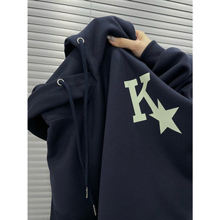 连帽加绒加厚卫衣男女款春秋薄款宽松oversize美式复古情侣装外套