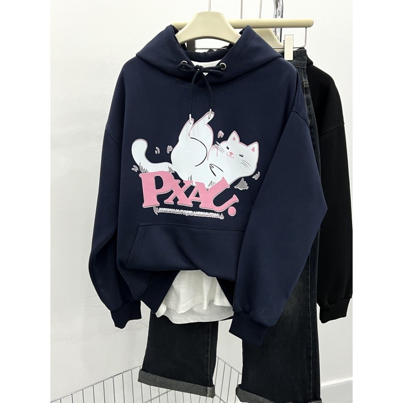 连帽卫衣女2024年新款宽松韩版慵懒风加绒加厚小个子上衣情侣外套