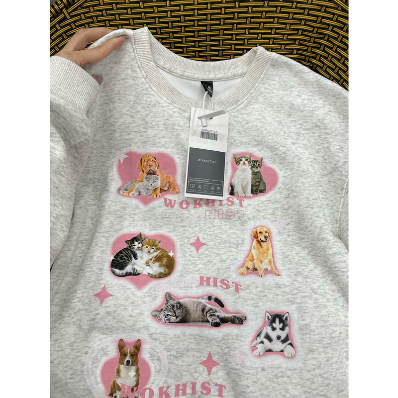 美式复古卡通狗狗印花卫衣女