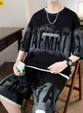 2026帅气/夏季新品男士休闲运动套装潮流百搭青少年短袖T恤两件套