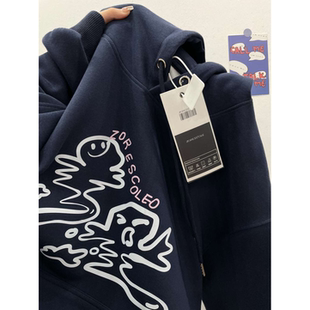 白花灰连帽卫衣女2025新款春秋宽松早秋长袖外套加绒加厚秋冬上衣