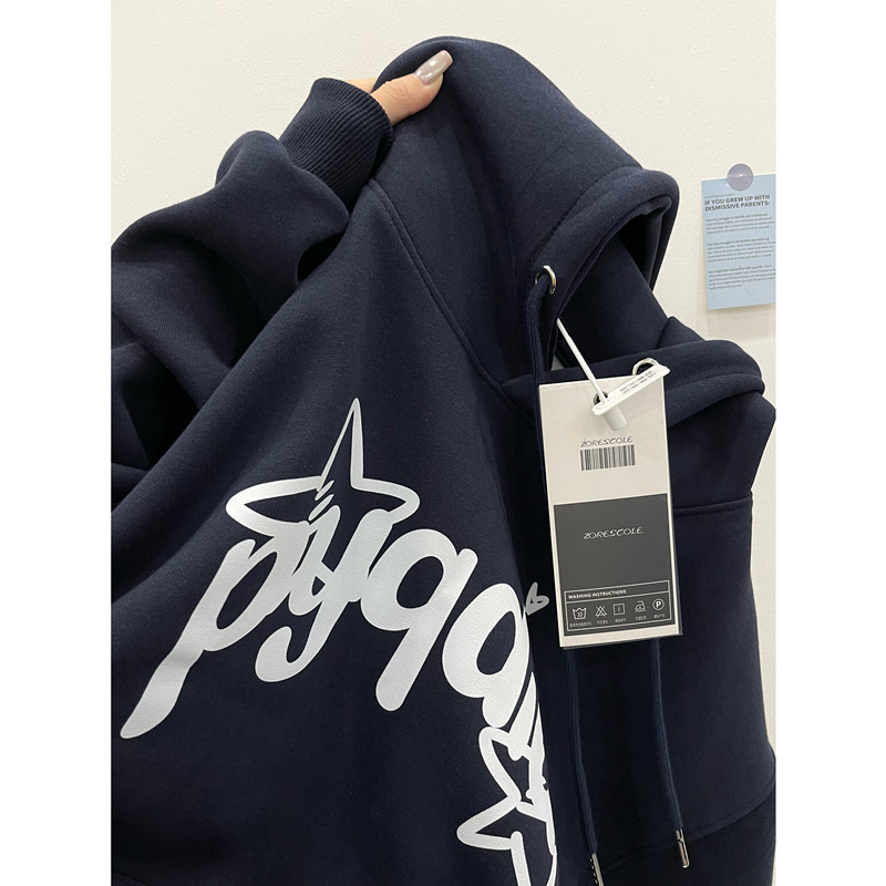 秋冬加绒美式潮牌连帽卫衣