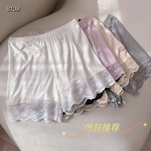 女外穿批发防走光竖条棉打底裤 夏季 三分蕾丝花边安全裤 新款 女 大码