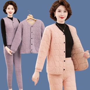 轻薄型内胆棉衣冬季 妈妈装 保暖两件套三件套 亲肤绒套装 中老年女装