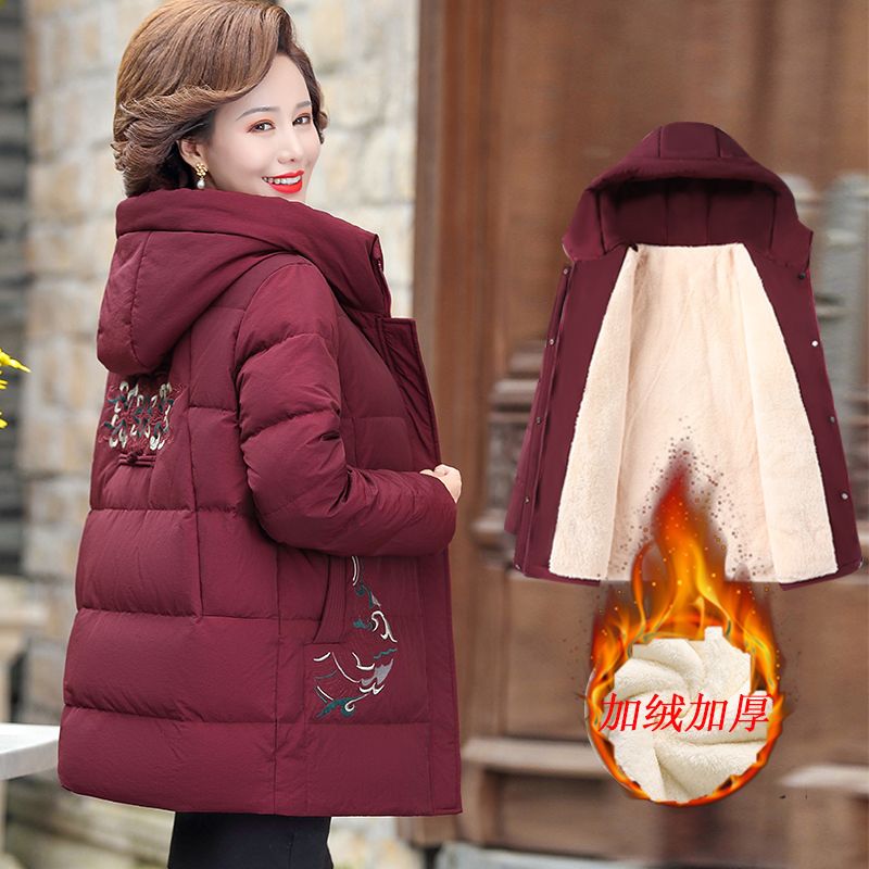 妈妈冬季棉袄羽绒棉服宽松保暖棉衣中老年人女装加绒加厚冬装外套
