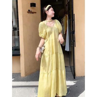黄色连衣裙夏装女装2025新款清冷艺术感穿搭法式独特漂亮气质裙子