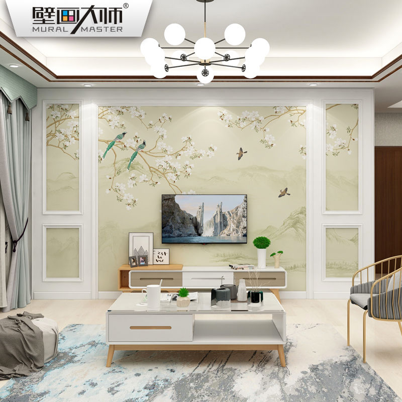 新中式壁纸壁画大气3D影视墙墙纸客厅卧室电视背景墙壁纸花鸟墙布