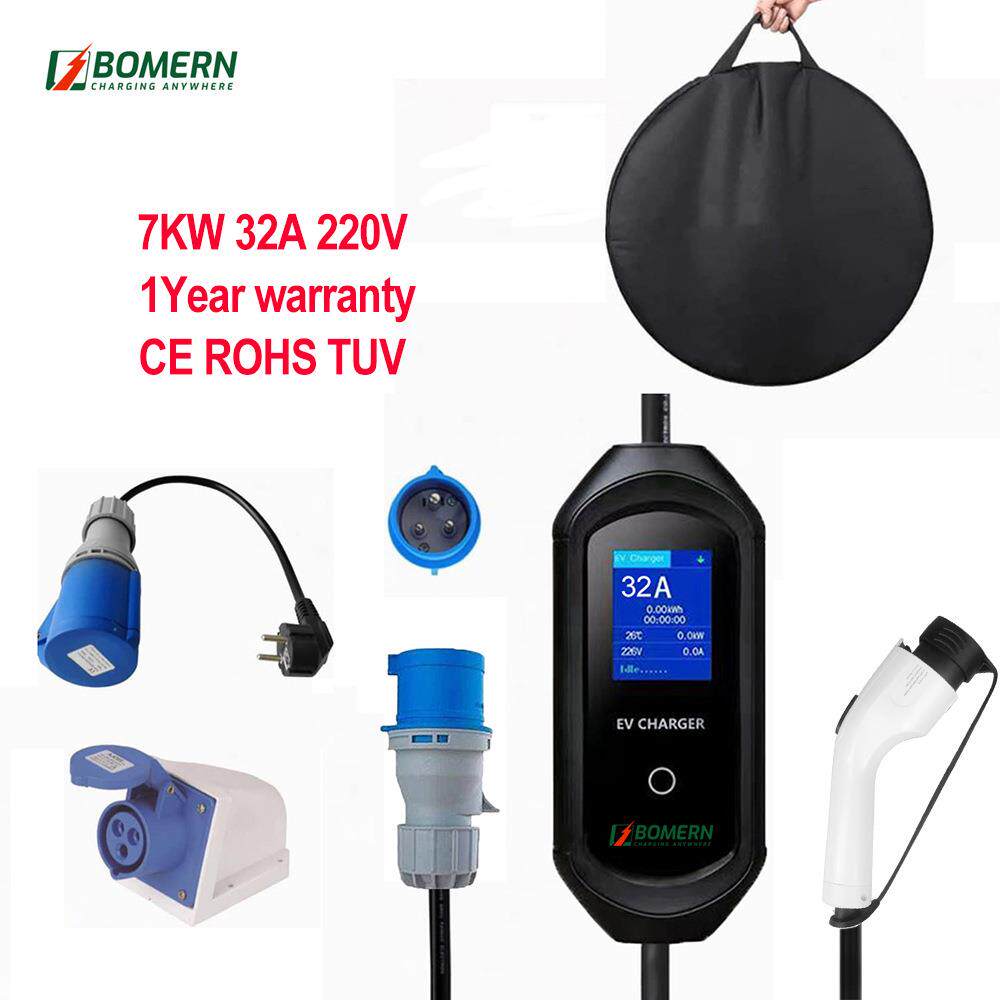 厂家直供便携随车充LCD屏国标充电器13A2.8KW32A7KW