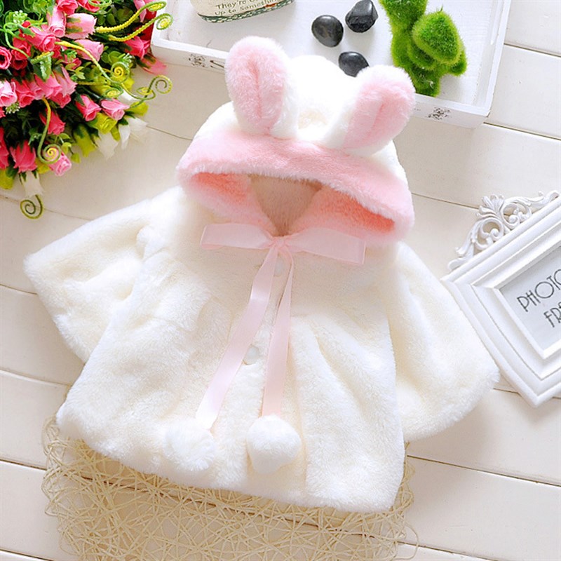 网红New Winter Coat Lovely Solid Color Fashion Baby Girls Fu